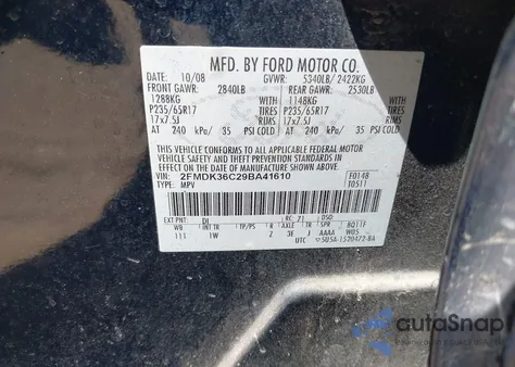 2009 Ford Edge Se из США, поврежденный, VIN 2FMDK36C29BA41610